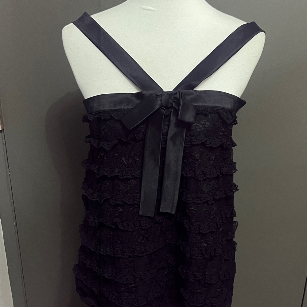 Philosophy by Alberta Ferretti Black Lace Ruffle Dress with Bow USA 8